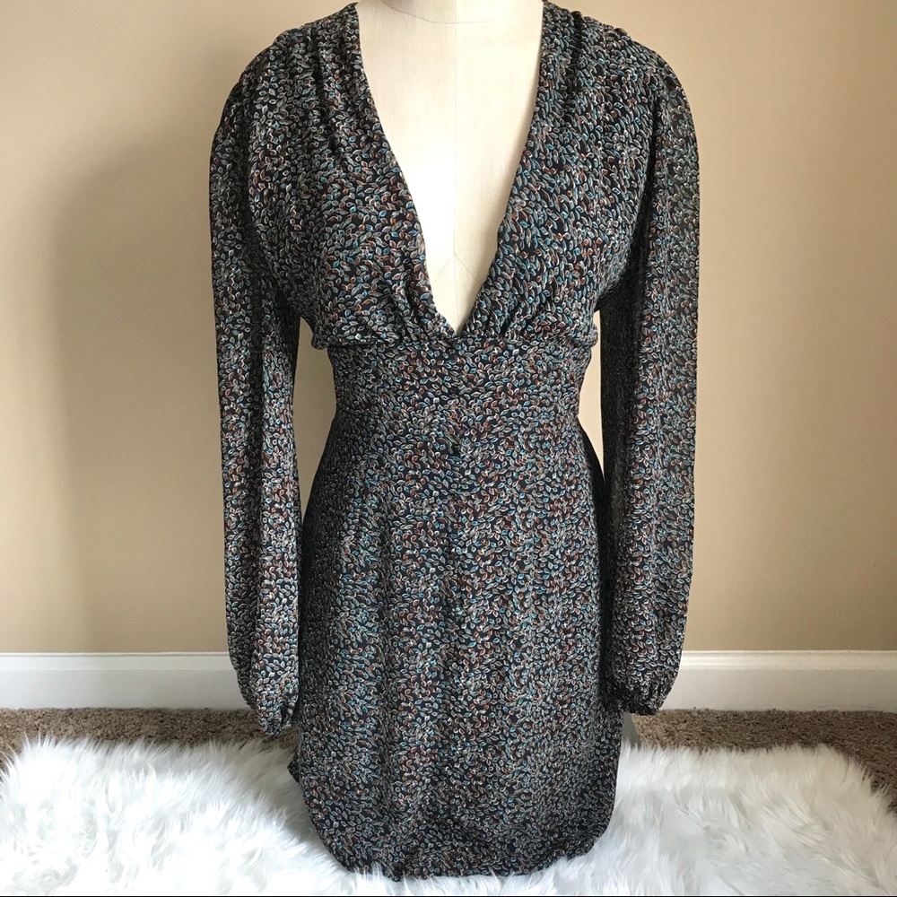 Farrow Patterned Long Sleeve Mini Dress